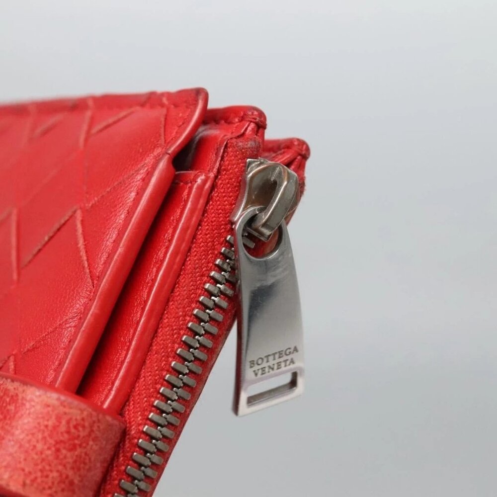 BOTTEGA VENETA INTRECCIATO Bifold Wallet Leather Red Auth bs28002 - Picture 7 of 15